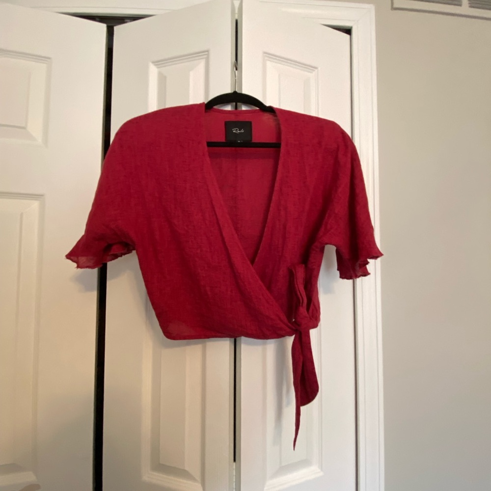 Rails, Crop Top, Wrap Shirt. Raspberry, Linen Xs … - image 5